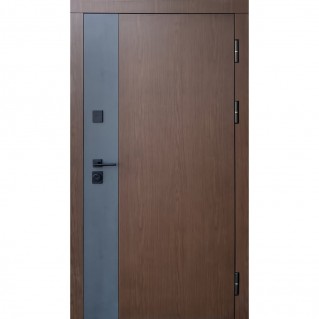 Входная уличная дверь – Термо Металл/МДФ – Модель Термо Дуплекс структура серая/дуб темный 960х2050