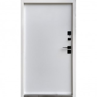 Вхідні вуличні двері – Premium Метал/МДФ – Модель Болонья метал 9005, декор сублімація дуб 28/МДФ біле дерево 860х2050