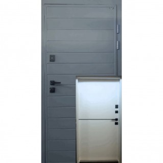 Вхідні двері вуличного типу серія Тріо Термо модель Арона/Генуя з терморозривом, RAL 8019/біла шагрень