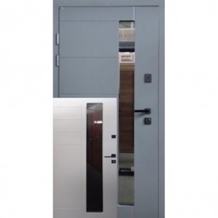 Вхідні двері вуличного типу серія Тріо Термо модель Quadro Кефалонія-3+склопакет з терморозривом, RAL 7016/біла шагрень