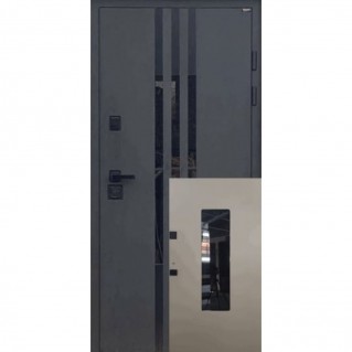 Вхідні двері вуличного типу серія Тріо Термо модель Тріумф+склопакет з терморозривом, антрацит патіна/світло сіра текстура