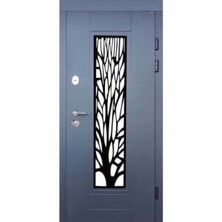 Вхідні двері вуличного типу серія Тріо модель Р-4 ковка+склопакет, RAL 7016/бетон кремовий