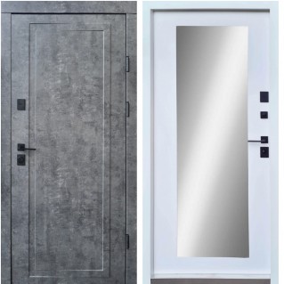 Двері вхідні квартирного типу • Ультра • Міроу (мармур темний/біле емаль + дзеркало)