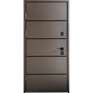Двері вхідні вуличного типу - Комфорт - Стріт браун люкс з терморозривом (Коричнева структура + алюмінієві молдинги / Темний горіх ПВХ-80 ф