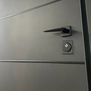 Двері вхідні вуличного типу - Комфорт - Стріт грей люкс з терморозривом (Графіт структура+ чорні алюмінієві молдинги/Графіт матовий фрезелін/Графіт матовий фрезелін)
