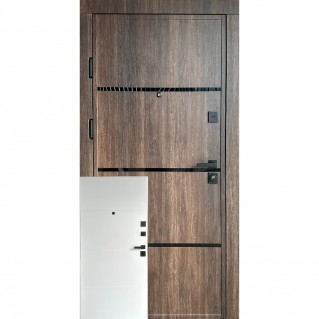 Дверь входная квартирного типа • Элит • Смоук (Дуб табак+3 молдинга / белое дерево)