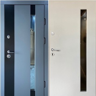 Двері вхідні вуличного типу • Композит • Марсель зі склом (антрацит / біле дерево)