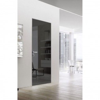 Дверний блок прихованого монтажу грунт/Glorias (скло BLK) короб мат. хром (з торцевим профілем)