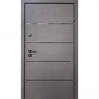 Двері вхідні вуличного типу • Стронг • Купер (Ral 8019 пісок/білий атлас)